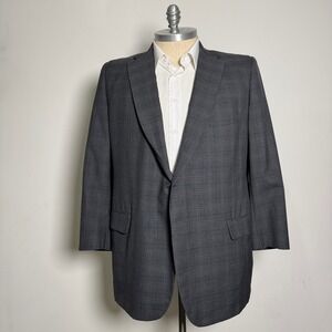 Tom James Executive Collection Men's Gray Plaid Wool Blend Sport Coat Blazer 48R
